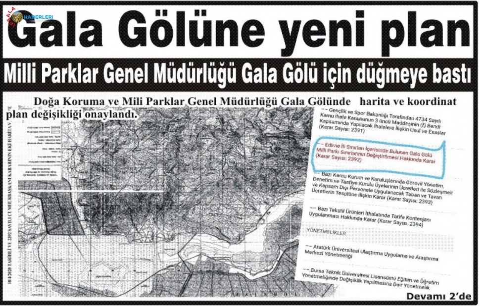 Gala Gölüne yeni plan Milli Parklar Genel Müdürlüğü Gala Gölü için düğmeye bastı