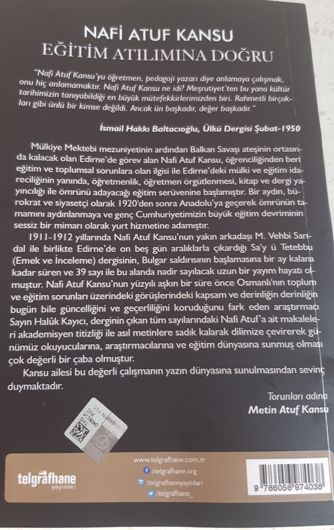 Öğretim Görevlisinden Yeni Kitap Nafi Atuf Kansu